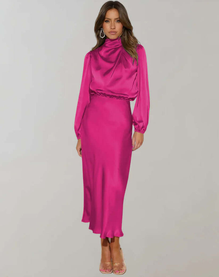 Women's Satin High Neck Dress