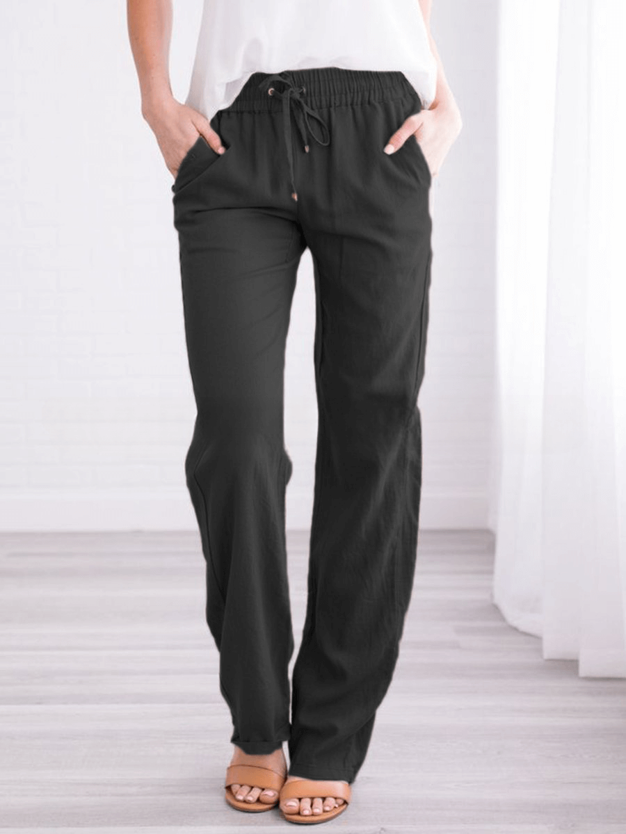 Women's Linen-Cotton Wide-Leg Drawstring Pants