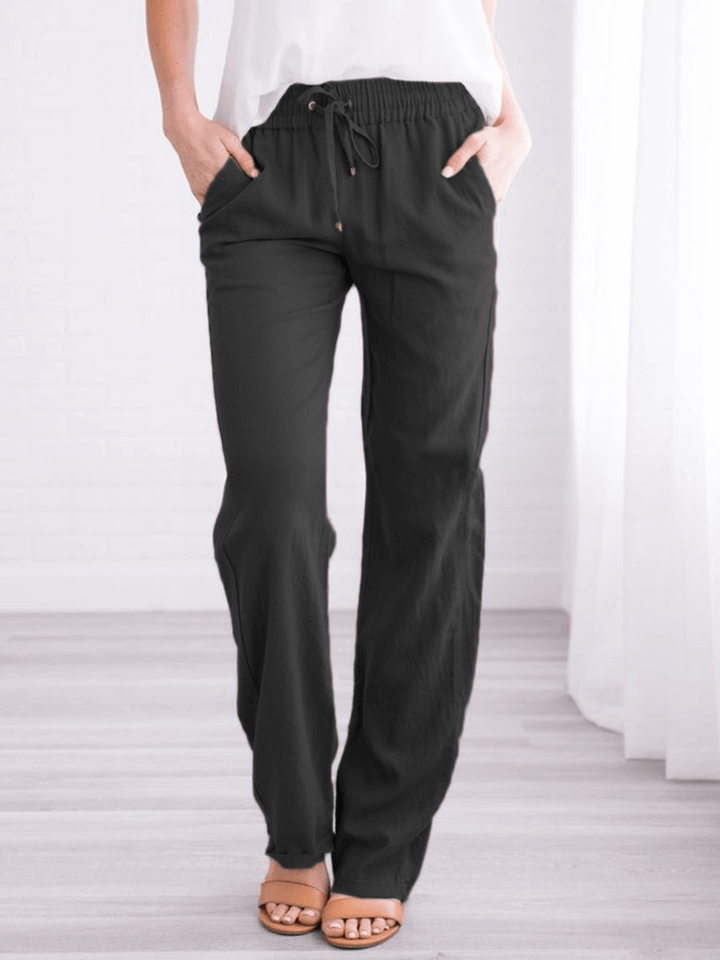 Women's Linen-Cotton Wide-Leg Drawstring Pants