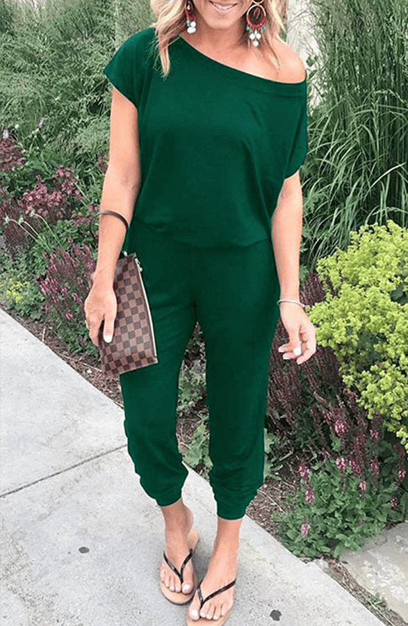 Women's Casual Loose Asymmetric Neck Jumpsuit