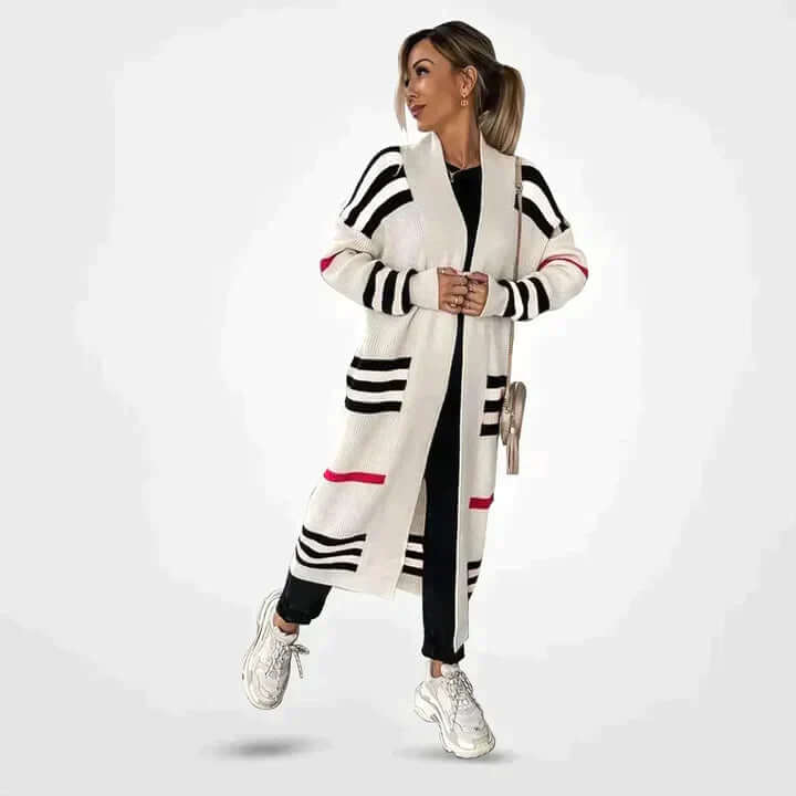 Women's Striped Long Knit Cardigan