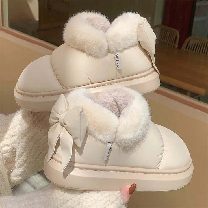 Women's Faux Fur Lined Ankle Boots with Bow Detail