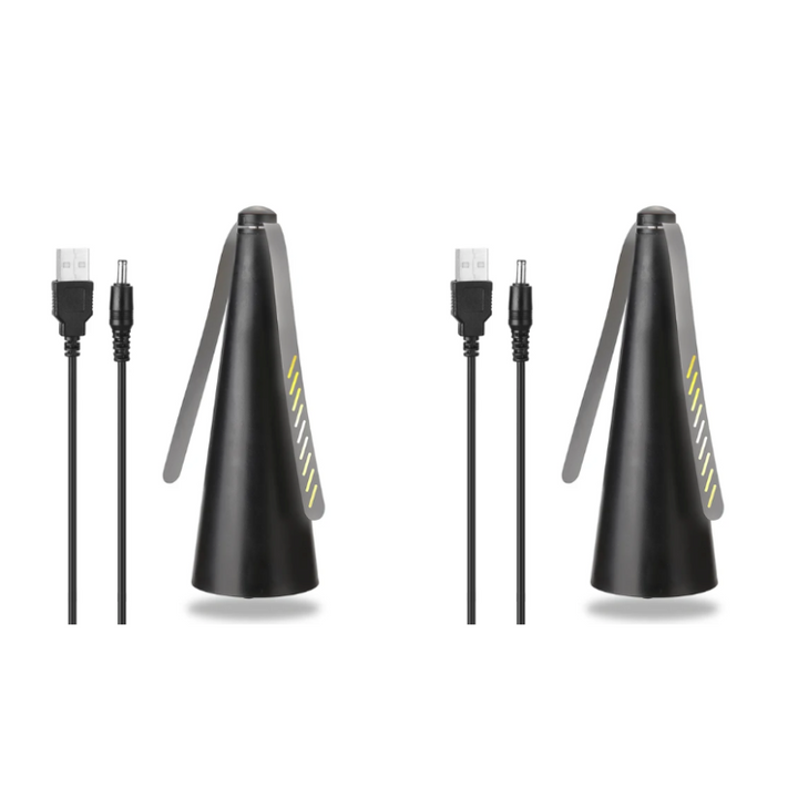 "Battery-operated fly repellent fan with sleek design for alfresco dining, featuring innovative light-bending technology."