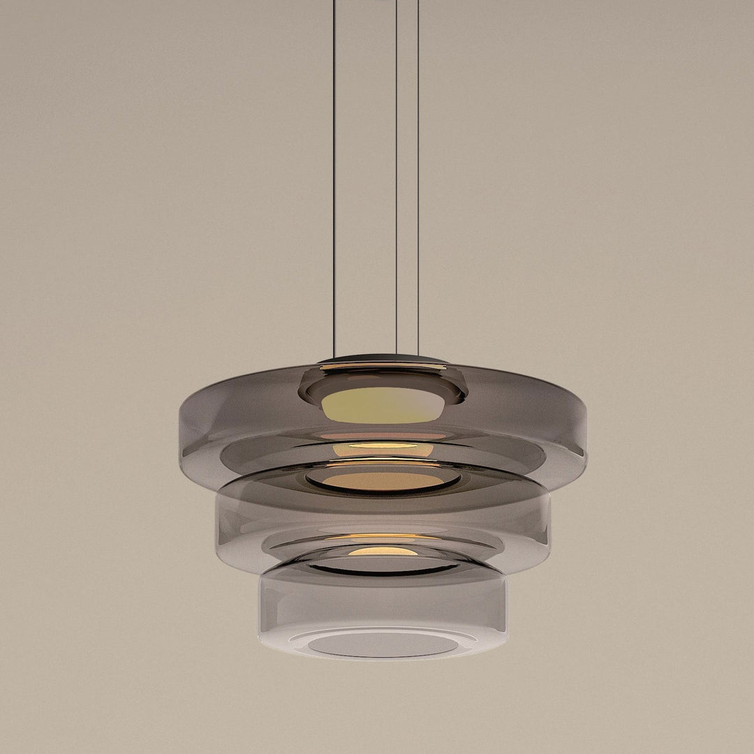 "Bauhaus style glass pendant light with sleek design enhances modern home decor, ideal for kitchens and living spaces."