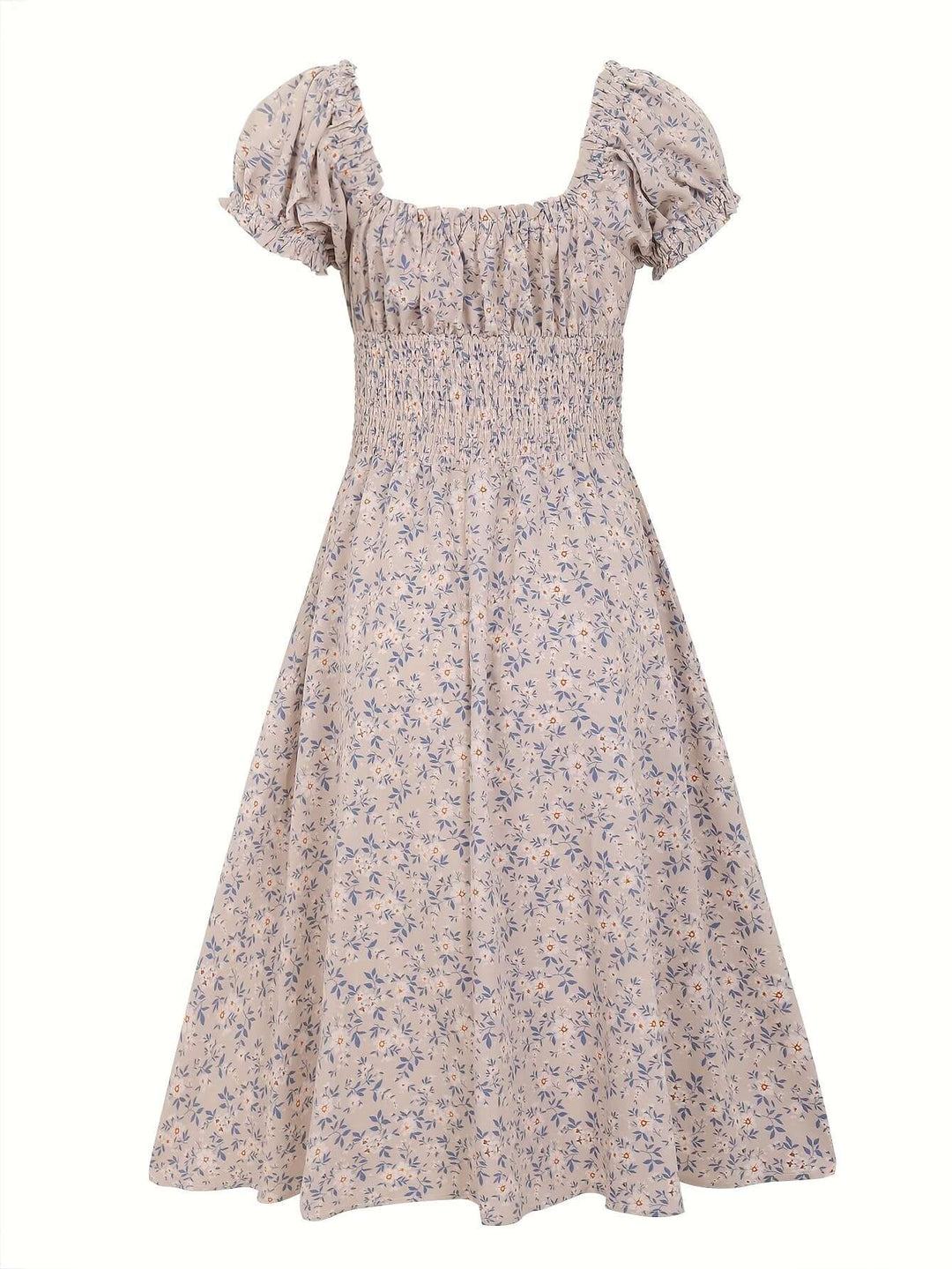 Floral Print Puff Sleeve Midi Dress