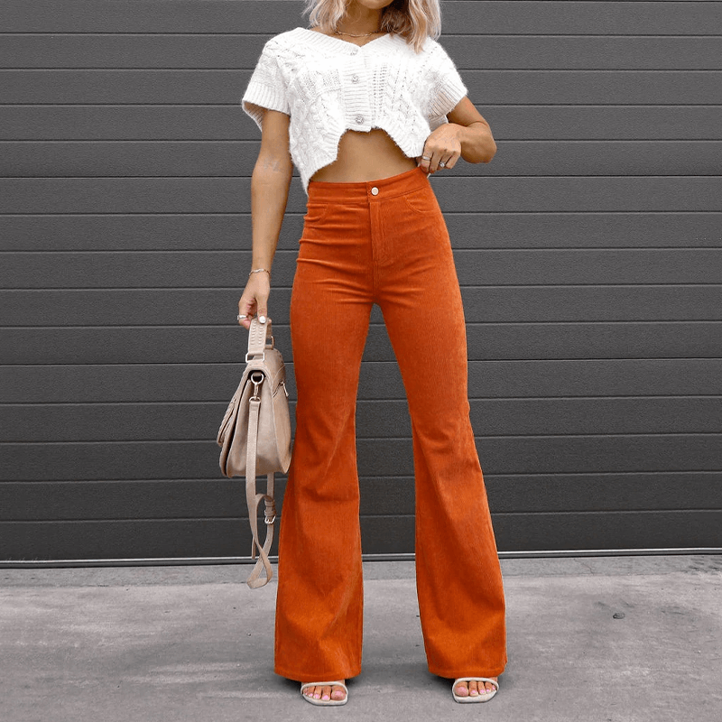 Women's High-Waisted Corduroy Flared Trousers