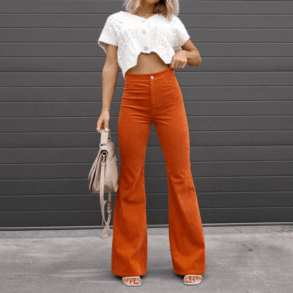 Women's High-Waisted Corduroy Flared Trousers