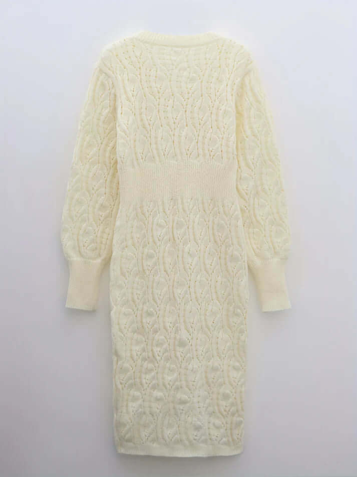 Women's Cotton V-Neck Long Sleeve Midi Dress