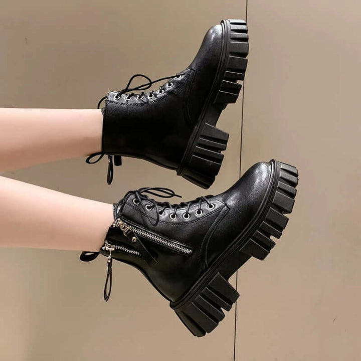 Women's Chunky Zip Lace-Up Boots