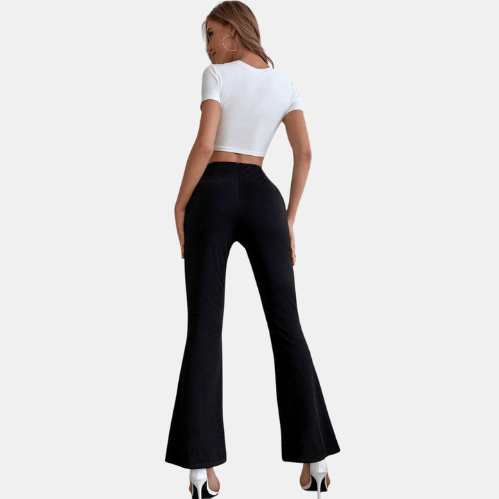Women's High-Waisted Flare Trousers with Front Slit