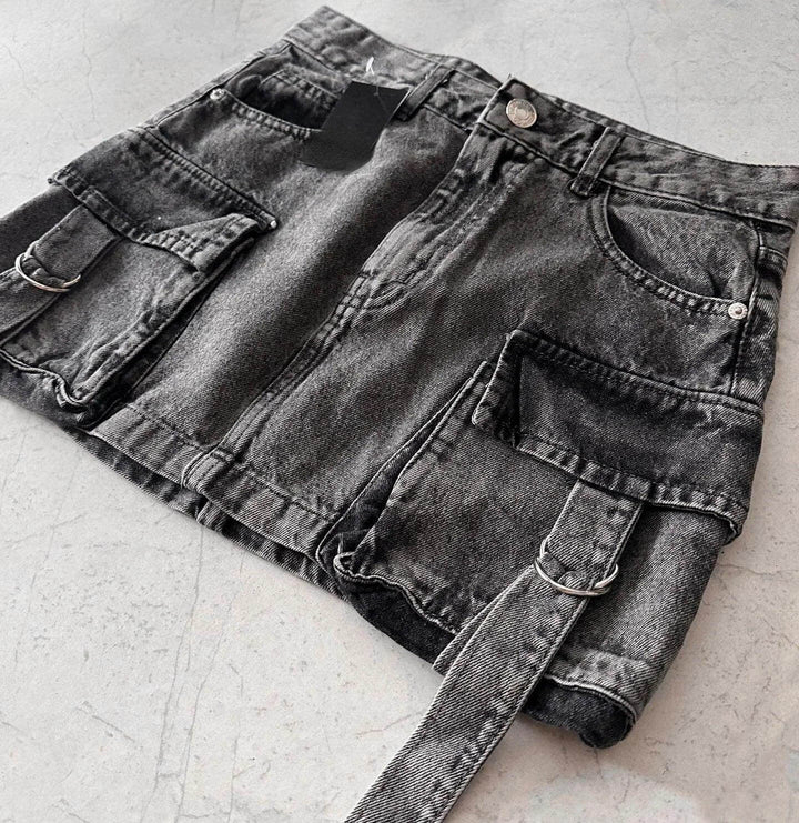 Women's Multi-Pocket Denim A-Line Mini Skirt