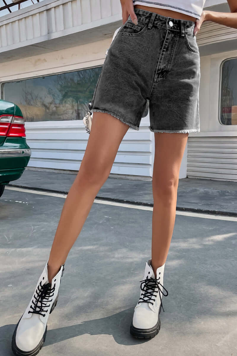 Women's Solid Color French Denim Shorts