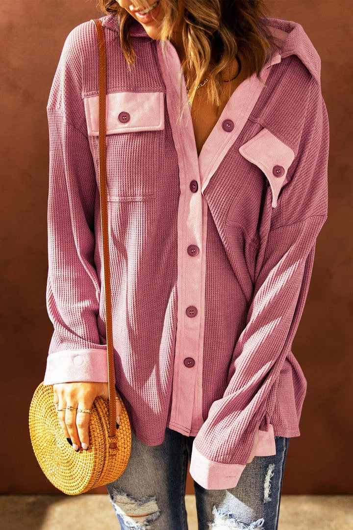 Women's Contrast Waffle Knit Long Sleeve Top