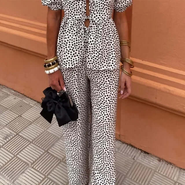 Women's Boho Puff Sleeves & Wide-Leg Pants