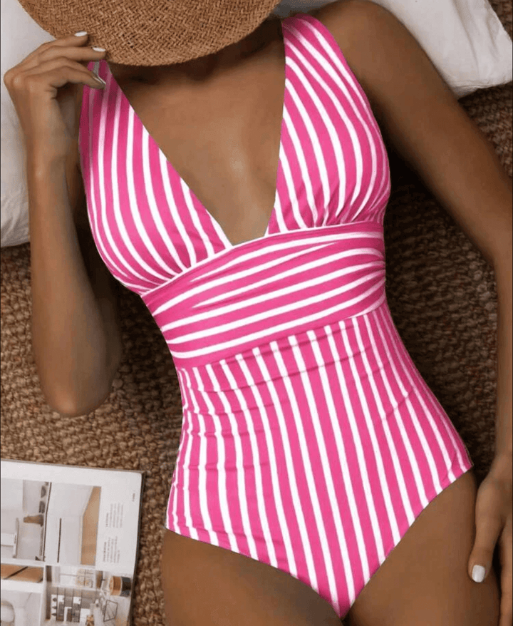 Striped Halter Neck One-Piece Swimsuit