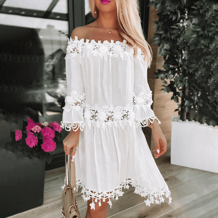 Off Shoulder Cotton Blend Dress