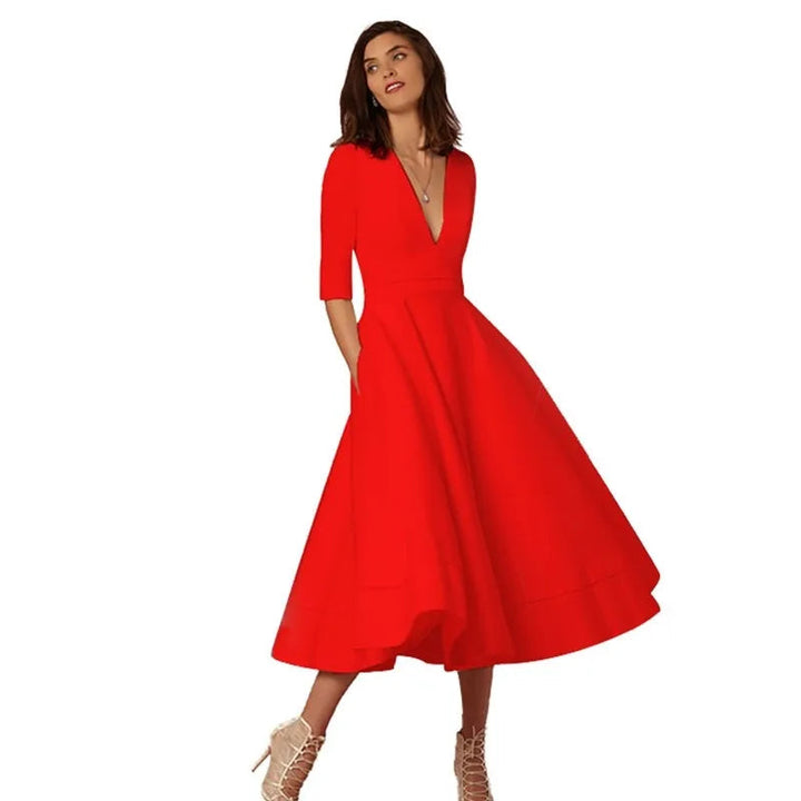 "Black A-Line V-Neck Short Sleeve Mini Dress for Spring/Summer, women's flattering silhouette, breezy and elegant style."