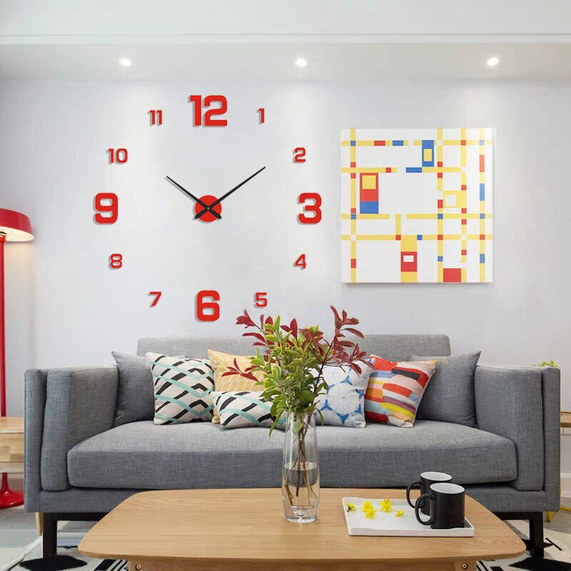 "Black Quartz Wall Clock with sleek design; enhances home decor; modern artistic style; perfect for living room or office."