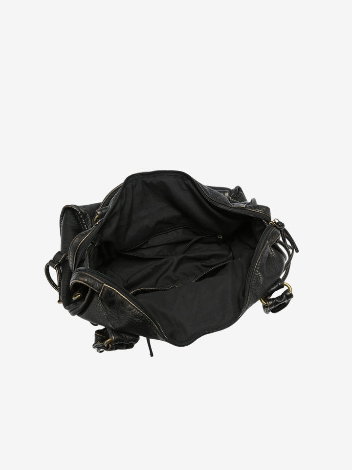 "Black vegan leather shoulder bag for women with elegant design, adjustable strap, and secure closures, perfect for daily use