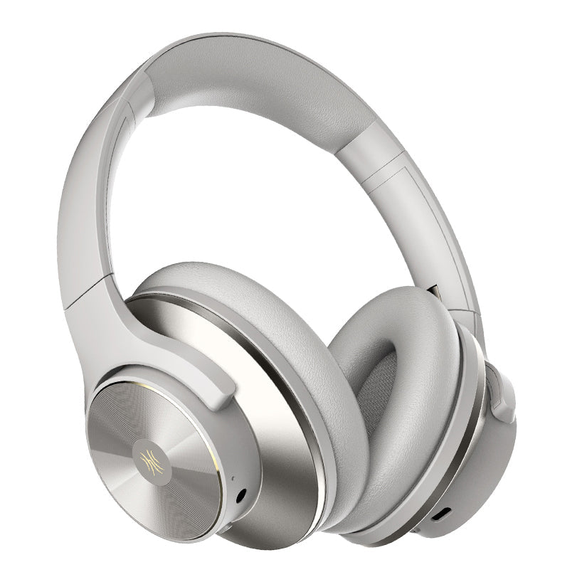 Black wireless over-ear headphones with Bluetooth and hybrid active noise cancellation, featuring memory foam earcups and USB