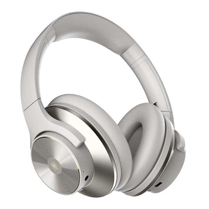 Black wireless over-ear headphones with Bluetooth and hybrid active noise cancellation, featuring memory foam earcups and USB