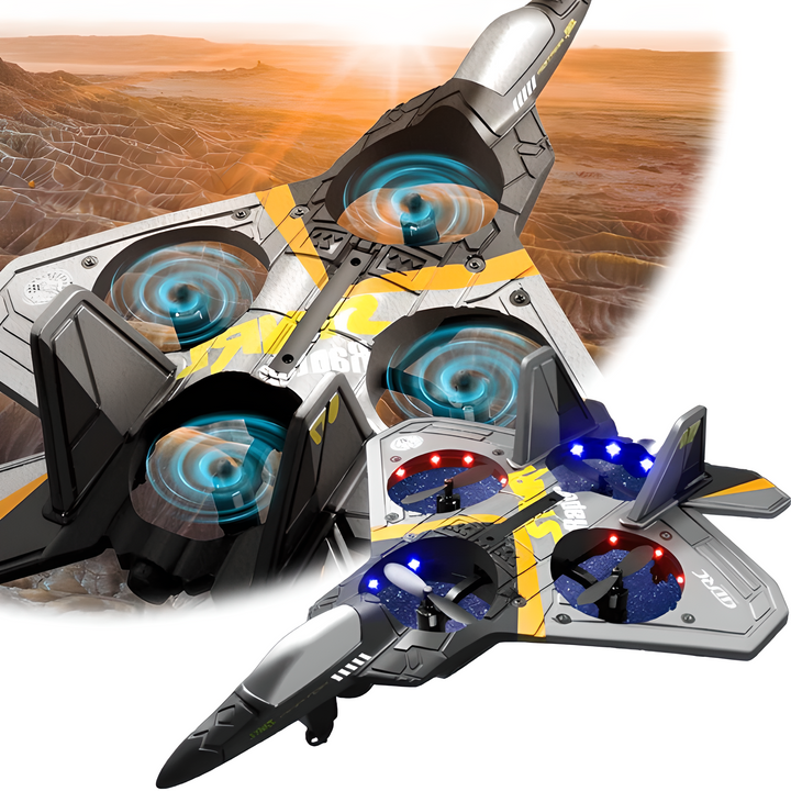 Blue remote control drone for kids with gravity-sensor; sleek design for easy control, ideal for beginners and stunt performa