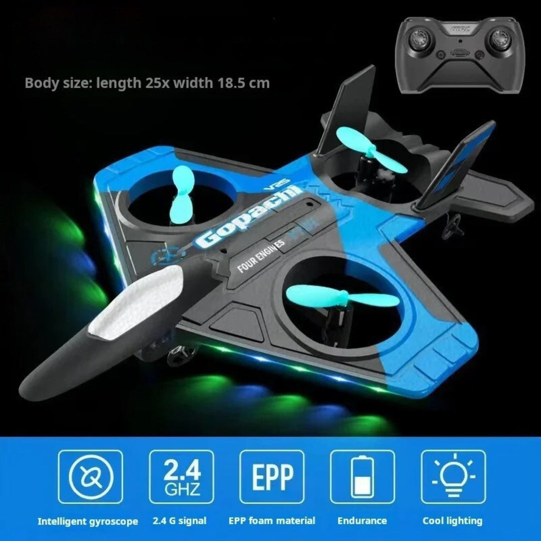 Blue remote control drone for kids with gravity-sensor; sleek design for easy control, ideal for beginners and stunt performa