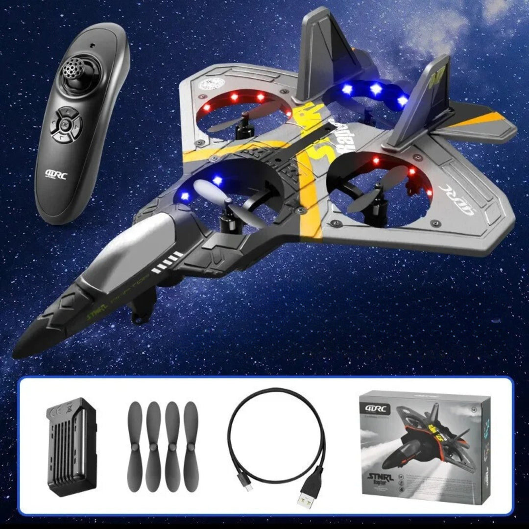 Blue remote control drone for kids with gravity-sensor; sleek design for easy control, ideal for beginners and stunt performa