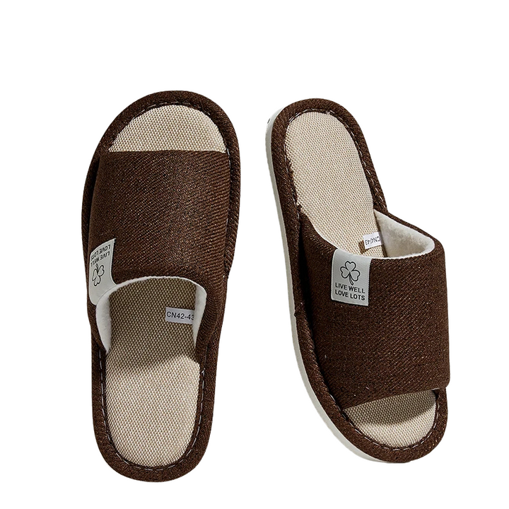 "Breathable open-toe house slides with non-slip sole in stylish colors for quiet indoor comfort, available for men and women.