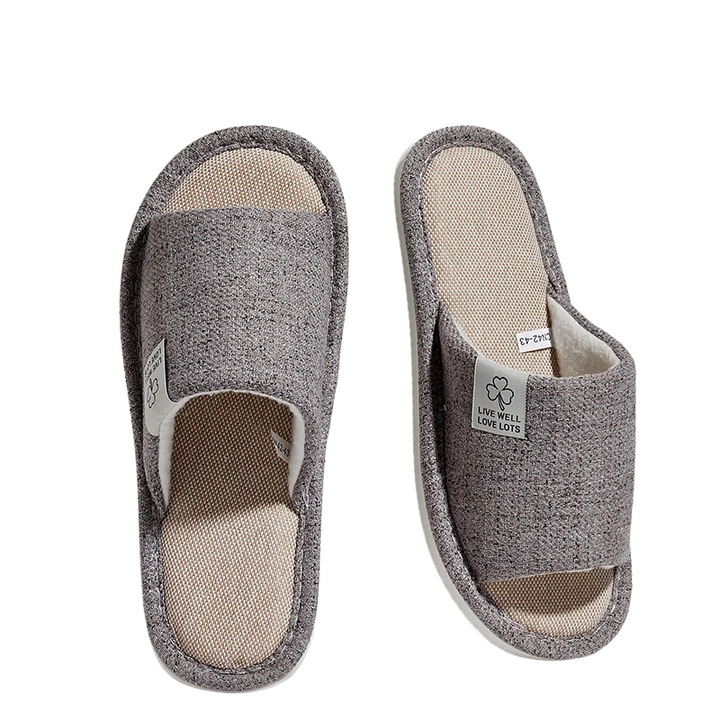 "Breathable open-toe house slides with non-slip sole in stylish colors for quiet indoor comfort, available for men and women.