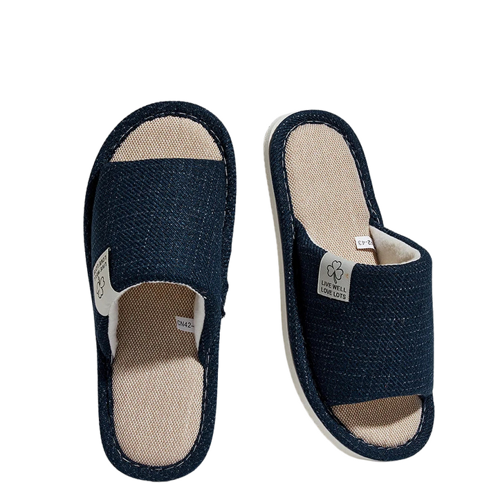 "Breathable open-toe house slides with non-slip sole in stylish colors for quiet indoor comfort, available for men and women.