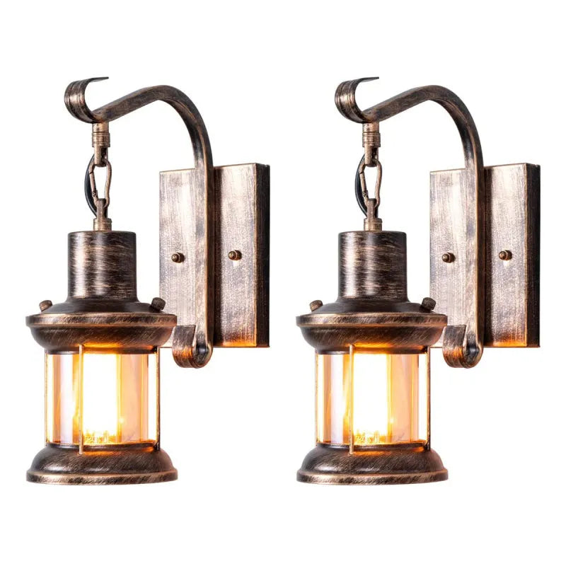 Bronze vintage industrial wall sconce lamp with oil-bronze finish and glass shade, perfect for living room lighting.