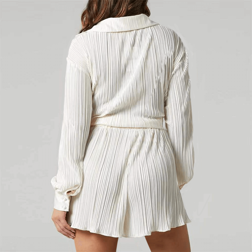 Women's Pleated Loose Shirt & Shorts Set
