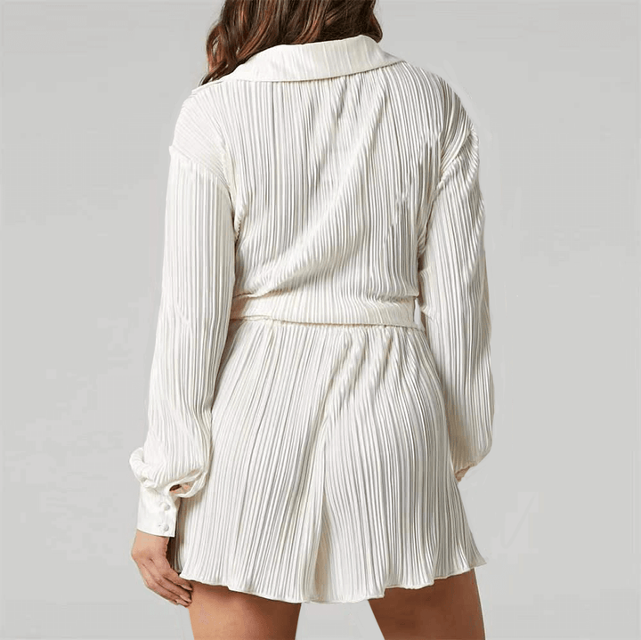 Women's Pleated Loose Shirt & Shorts Set