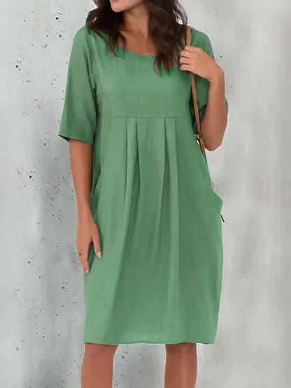 Cotton-Linen Blend Casual Midi Dress