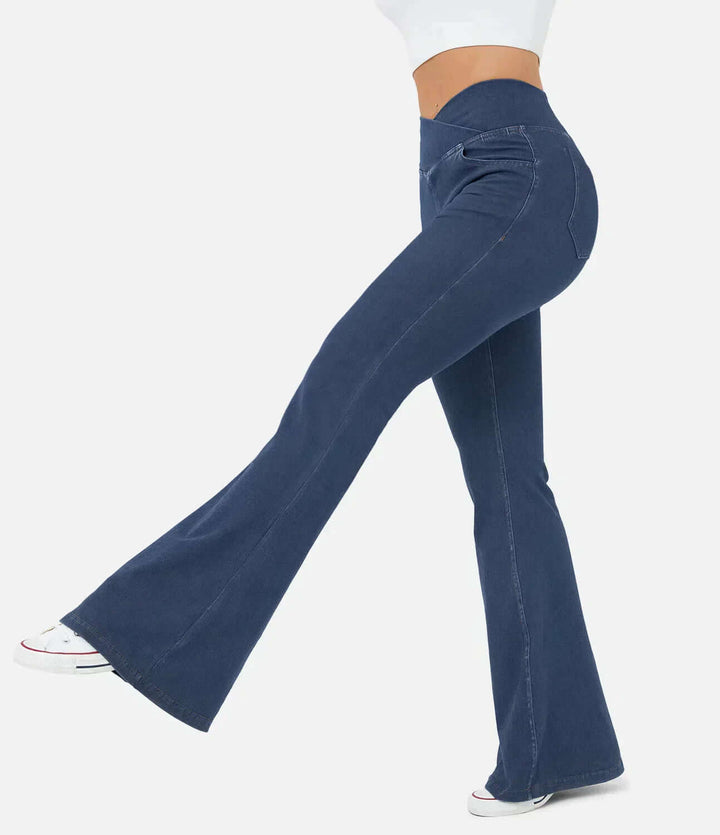 Women's High-Waisted Elasticated Flared Jeans