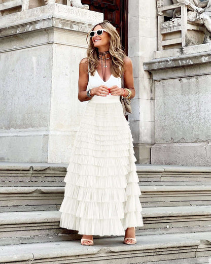 Women's Layered Tulle Midi A-Line Skirt