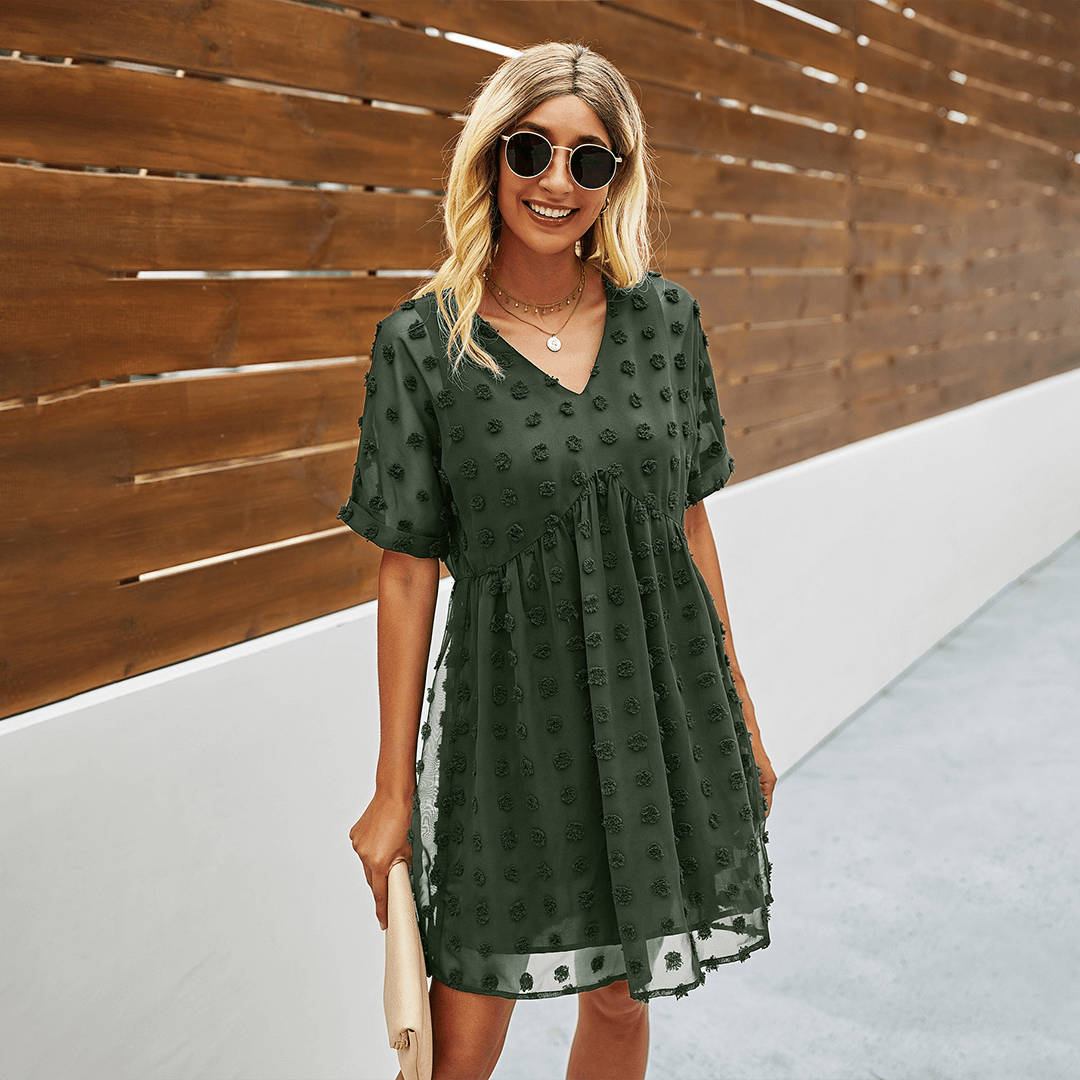 Patterned Mini Dress with V-Neck