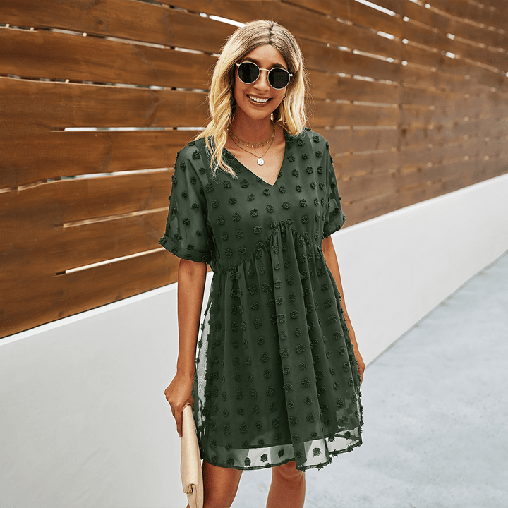 Patterned Mini Dress with V-Neck