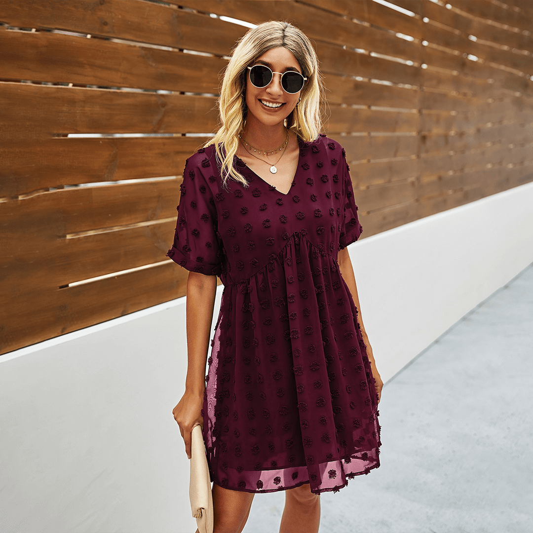 Patterned Mini Dress with V-Neck