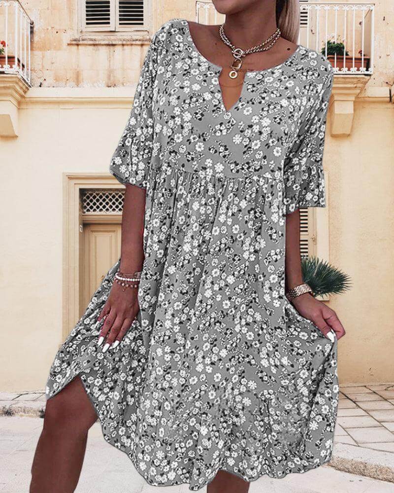 Floral Midi Dress Women Summer Casual