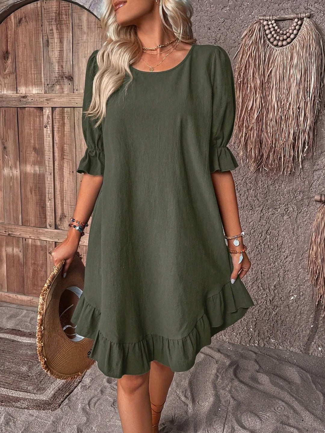 Women's Casual Midi Dress - Polyester