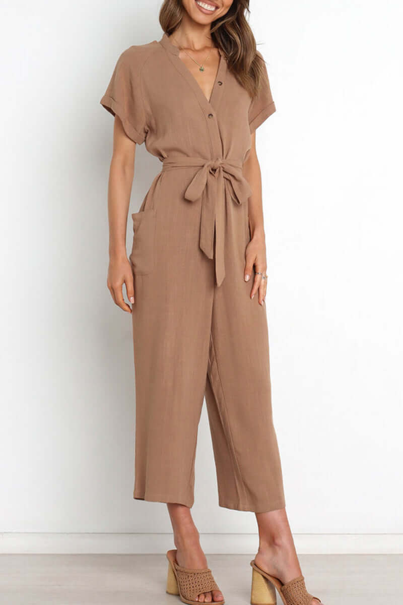 Women's V-Neck Button-Down Jumpsuit