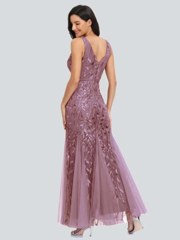 Sequin Embellished Sleeveless Maxi Evening Gown