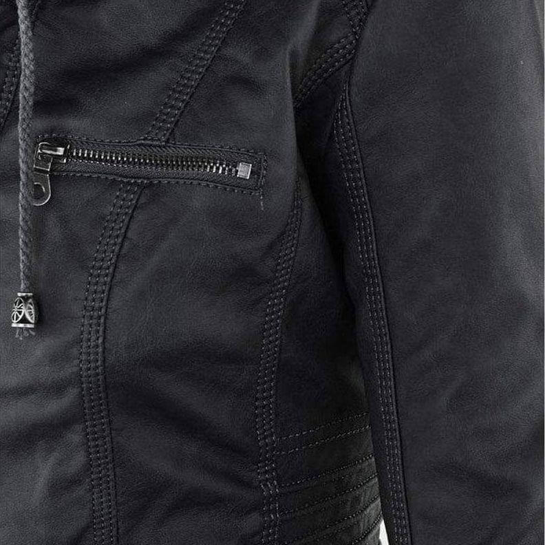 Women's Slim Fit PU Leather Zip-Up Hoodie