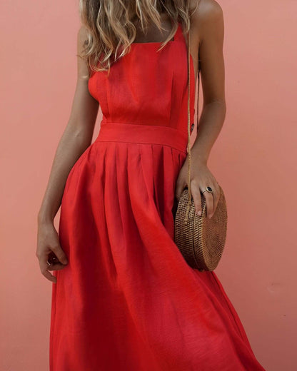 Women's Stretch Fit Square Neck Halter Dress