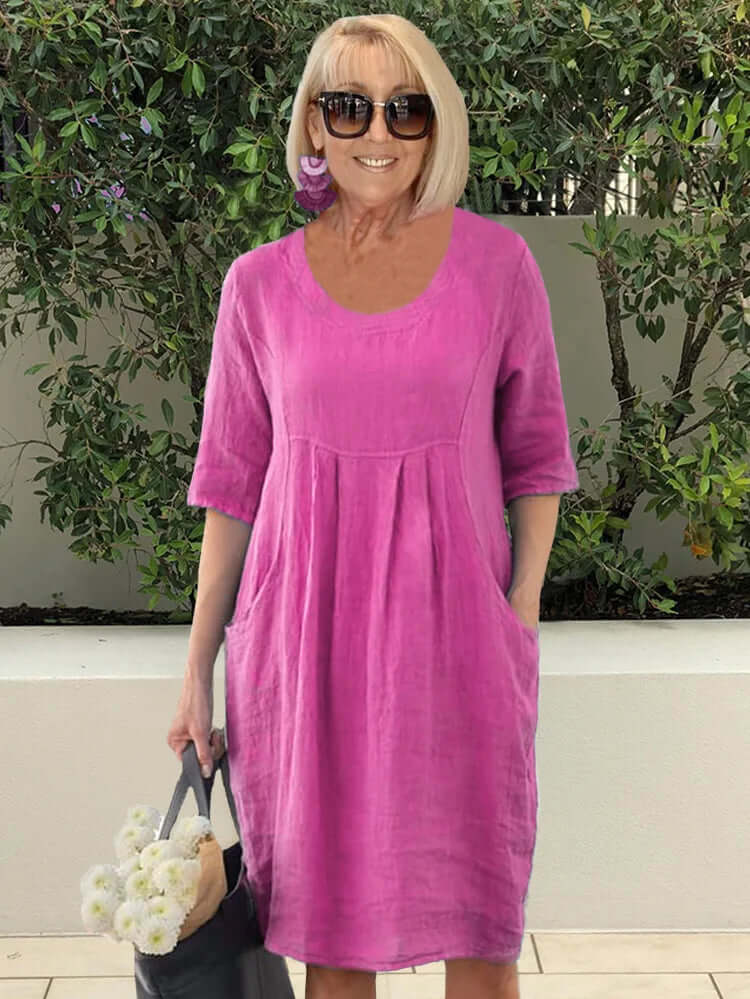 Cotton-Linen Blend Casual Midi Dress