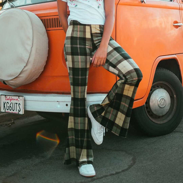 Checkered Flare Trousers - Chic and Modern