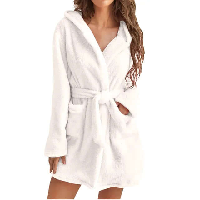 Women's Fluffy Hooded Knee-Length Bathrobe