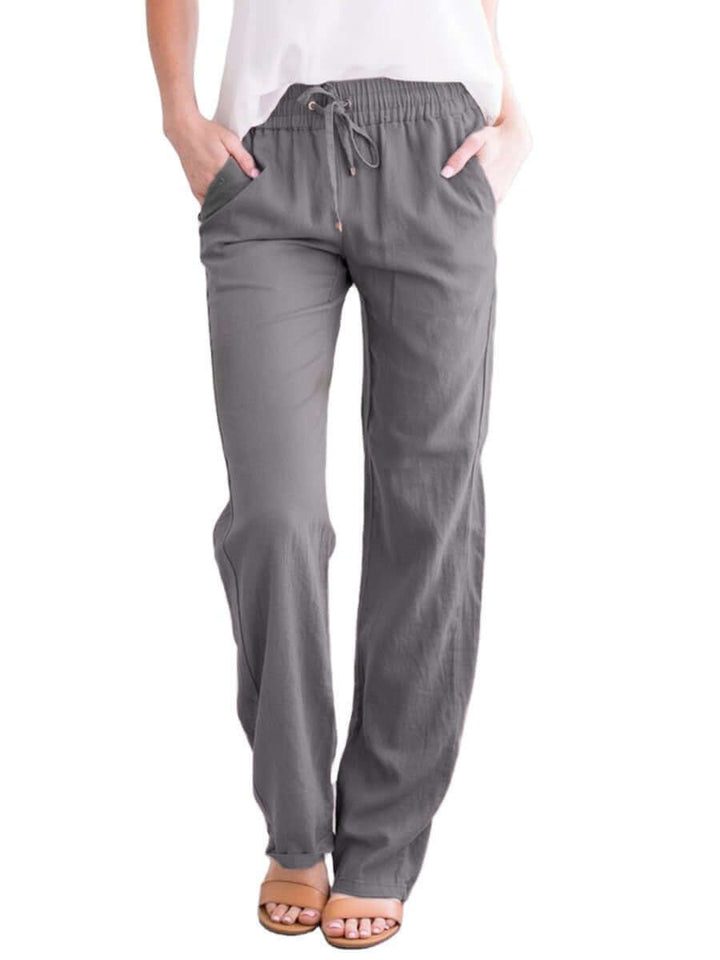Women's Linen-Cotton Wide-Leg Drawstring Pants